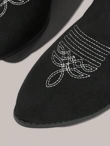 Styleloop Botas femininas de cano médio, estilo boêmio, retrô americano, boho, estilo western, perfeitas para o Festival de Música Coachella e para festas. - Pano preto - Ver 4