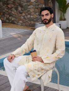 DAZY Spring Long Middle Eastern Style Apricot Men's Shirt Summer Vacation - Apricot - View 5