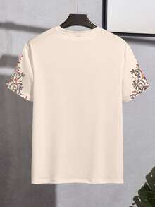 Manfinity Homme 男士复古奢华几何漩涡图案休闲圆领短袖T恤 - 彩色 - 查看 2