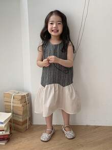 DAZY 女婴格子拼接无袖连衣裙，夏季 - 黑與白 - 查看 7