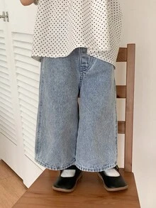 DAZY Jeans amples et décontractés style coréen pour bébés filles - Bleu ciel - Voir 1