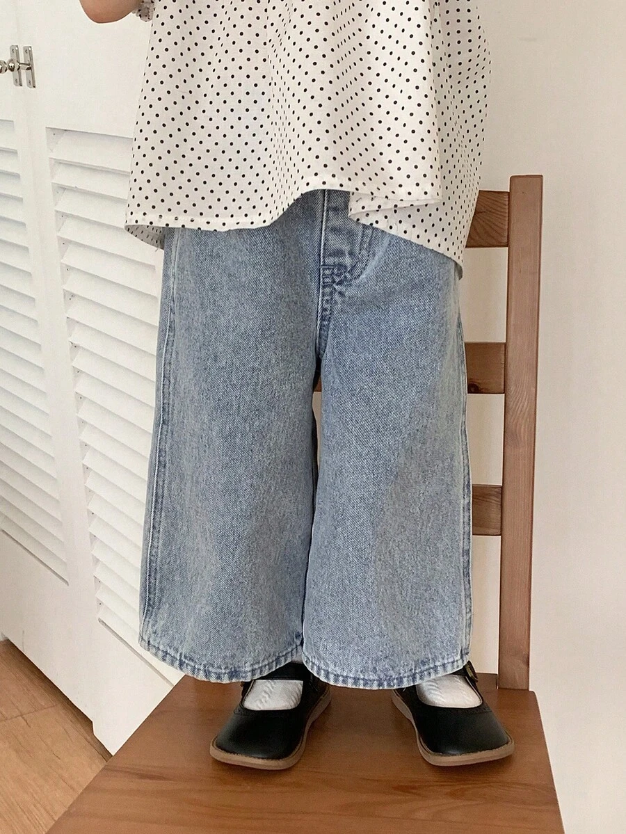 DAZY Jeans amples et décontractés style coréen pour bébés filles - Bleu ciel - Voir 1