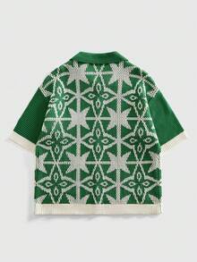 ROMWE MEN Men's Loose Dropped Shoulder Hollow-Out Knit Shirt, Vacation Shirt - Green - View 3