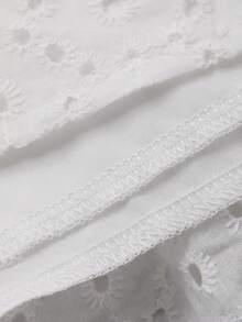 Livesso Summer All-Cotton Elegant Party Holiday Easter White Petal Sleeve Tie Waist Splice Vacation Mini Dress For Women - White - View 3