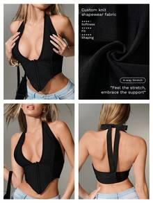 Nuvra Top sin espalda de tirantes con efecto metálico negro casual y sexy para mujer - Negro - Ver 3