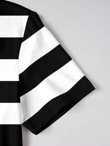 Manfinity Joysei Áo thun nam tay ngắn cổ tròn kẻ sọc đen trắng kèm hình thỏ có túi, kiểu dáng thời trang thường ngày. - Nhiều màu - Xem 3