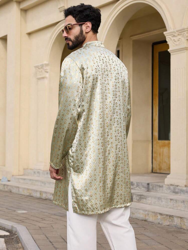 Spring Long Sleeve Men's Shirt, Apricot Color, Satin Material, Middle Eastern Style Summer