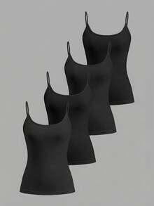 Tseoso 4pcs 95% Cotton Black Camisole Set - Black - View 8