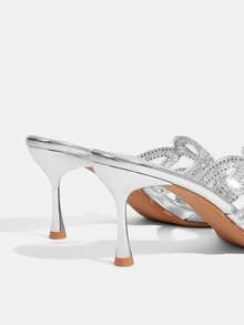 CUCCOO TILAWA Women Shoes Square Toe Slender Heel Silver Transparent Film Hollow Rhinestones Sexy Fashion Elegant Gorgeous Women's High Heel Sandals Slippers With Skirts Daily Versatile Banquet Party Women's Sandals - Silver - View 5
