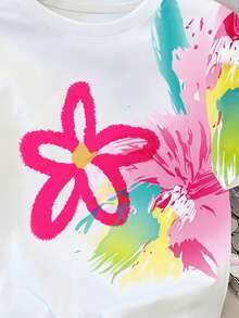 Resyla 色彩缤纷的Y2K多巴胺花卉印花宽松女式圆领T恤 - 白色 - 查看 4