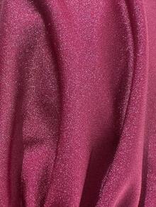 Swim Chiccia 女士沙滩连衣裙，纯色闪光面料，金属装饰，深V领设计，侧边抽绳，时尚休闲度假优雅性感高端连体泳衣 - 酒紅色 - 查看 8