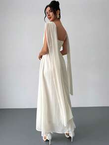 Firerie 女士优雅高端休闲日常通勤百搭蕾丝拼接飘逸长裙 - 淡黃色 - 查看 2