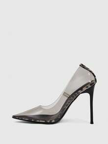 CUCCOO SZL Tacones altos transparentes con punta puntiaguda de moda sexy para mujer, adecuados para fiesta, formal, Día de San Valentín, primavera casual, noche de chica mala, zapatos de primavera, primavera, Pascua, tacones de graduación para Navidad - Gris / negro - Ver 4