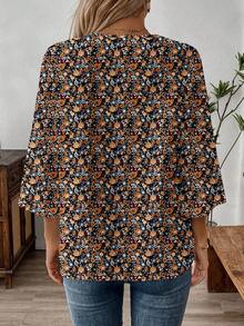 EMERY ROSE Áo sơ mi nữ cỡ lớn tay lửng cổ chữ V in họa tiết hoa lãng mạn kiểu vintage mùa xuân/hè, thích hợp làm áo công sở, áo mùa hè hoặc áo đi nghỉ mát. - Nhiều màu - Xem 2