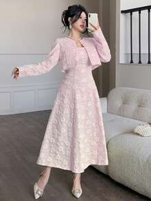 Modelyn Elegant Outdoor Ladies Jacquard Suit - Pink - View 8
