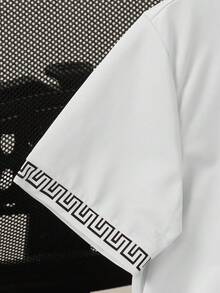 SHEIN Vacaura 青少年男孩骑士印花短袖Polo衫，适合休闲穿着 - 白色 - 查看 4