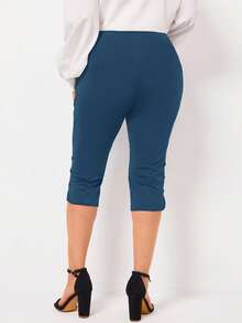 EMERY ROSE Plus Size Women's Spring/Summer Black Ripe Elegant Button Embellished Slim Fit Mom Pants - Blue Day - View 2
