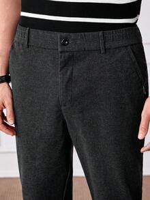 Officeau Men's Solid Color Slant Pocket Straight Leg Casual Pants, Suitable For Commuting - Black - View 7