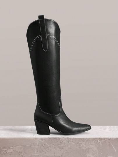 Styleloop Women's Zipper Closure Thigh-High Boots, Fashionable & Versatile For Daily Wear