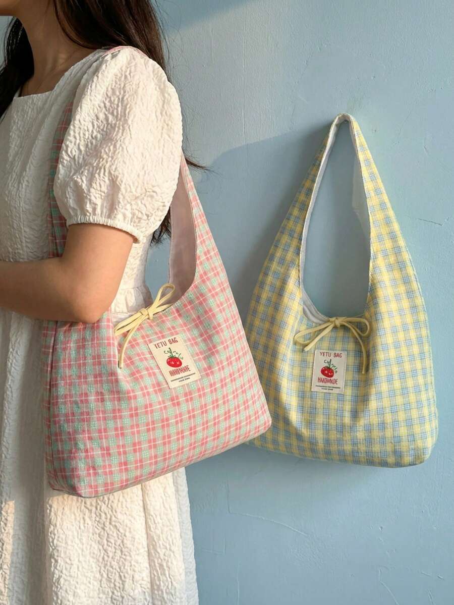Joivida 1/2 chiếc Túi tote vải kẻ caro dung tích lớn mới, túi hai mặt cỡ lớn, ba lô đa năng dành cho nữ và sinh viên đại học. - Nhiều màu - Xem 1