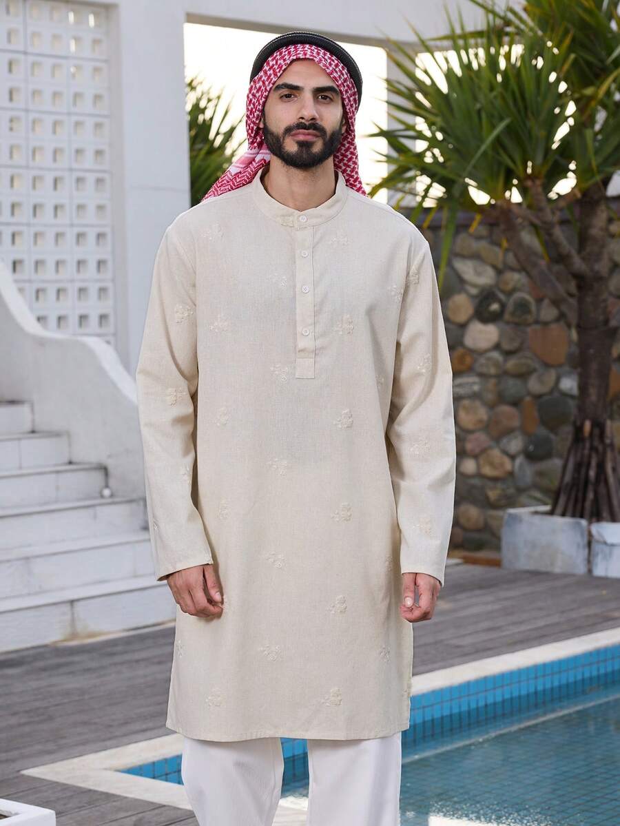 DAZY Camisa de manga larga para hombre de color albaricoque con diseño de abertura lateral, para verano - Multicolor - Ver 1