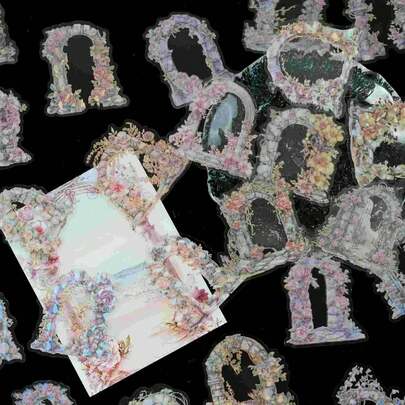 1 SET Floral Mirror Manor Door Frame Stickers Series, Retro Floral Patterns, DIY Diary Stickers, Laser Hot Stamping Stickers