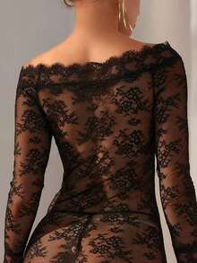 Off Shoulder Lace Sexy Lingerie Dress  Cozy And Elegant Details - Black - View 2
