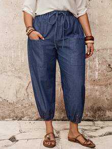 EMERY ROSE EMERY ROSE Jeans informales de talla grande con dobladillo con cordón - Azul - Ver 4