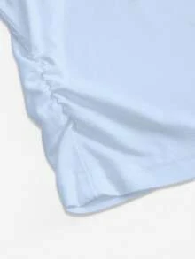 Airaco Áo thun nữ tay ngắn cổ polo màu trơn, kiểu dáng thường ngày, đa năng. - Màu xanh nhạt - Xem 4