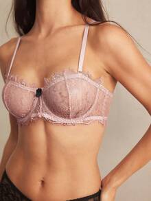 Charlaine 女士浪漫性感薄纱蕾丝钢圈文胸 - 粉色 - 查看 6