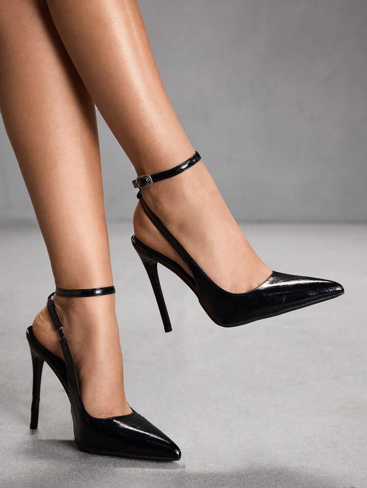 CUCCOO SZL Women Shoes Women Pointed Stiletto Black Ankle Strap Fashion Sexy Dinner Party Dating Women High Heel Shoes Women's Shoes