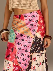 Athîral Women's Casual Patchwork Pattern Fishtail Skirt, Suitable For Vacation - Multicolor - View 4