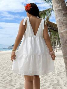 SHEIN EZwear Vestido informal de talla grande de unicolor con bordado sin mangas - Negro - Ver 2