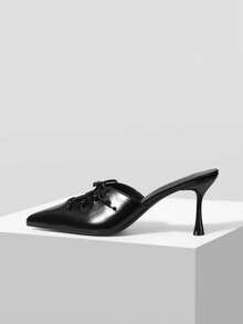 Mnmlis 女士尖头系带日常穿着高跟凉鞋 - 黑色 - 查看 2