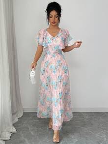 Modelyn Women's Elegant Floral Print Ruffle Hem Dress, Summer,Summer Dresses For Women - Multicolor - View 5