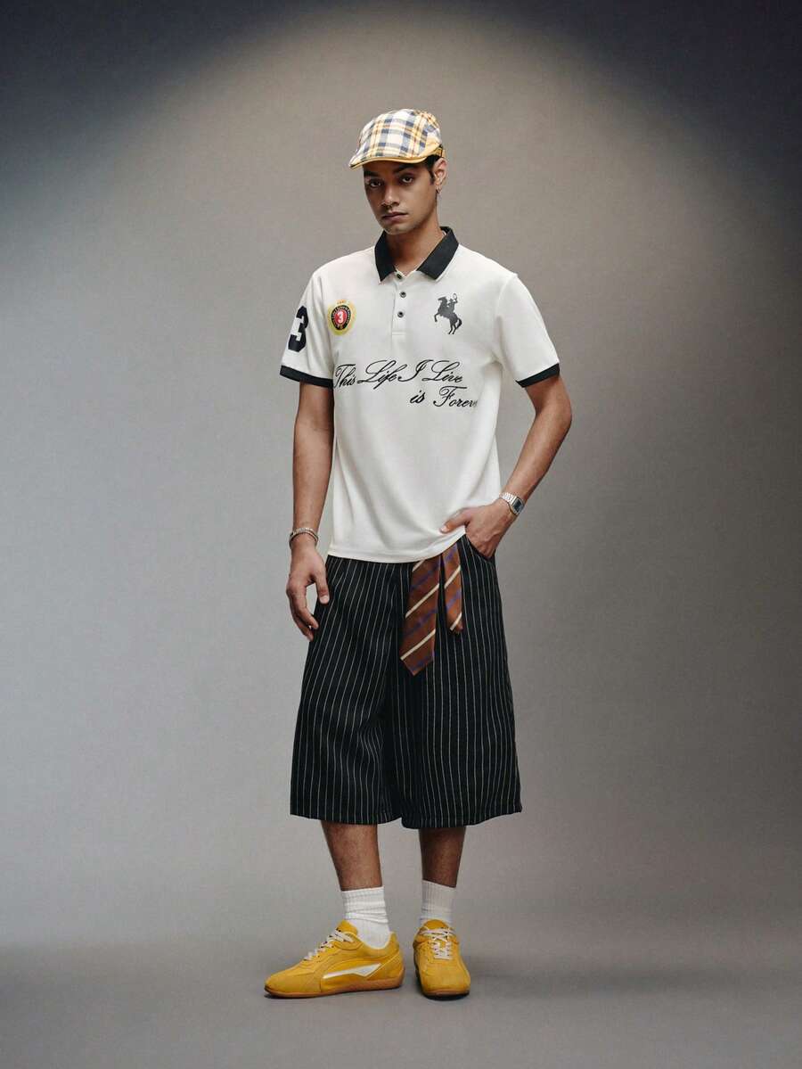 PAVTROS Áo polo nam tay ngắn in chữ, kiểu dáng thường ngày, thích hợp cho mùa hè. - trắng - Xem 1
