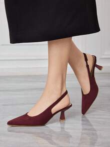 Sleekvia Women's New High-Heeled Pumps, Pointed Toe, Wine Glass Heel, Back Strap Style, Suede, Simple, Comfortable, Versatile, Elegant Office Heels - Bordeaux Red - View 9