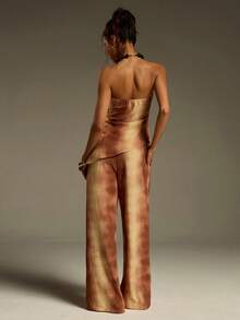 Athîral Women's Tie-Dye Print Asymmetric Hem Bandeau Top And Pants Casual 2 Pieces Set - Multicolor - View 2