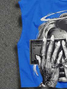 Manfinity ZONE917 Men's Round Neck Graphic Print Casual Versatile Daily Wear Top - Royal Blue - View 4