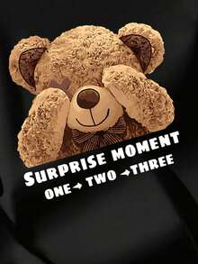 SHEIN Women's Casual Cartoon Bear Print Round Neck Short Sleeve T-Shirt, Summer - Black - View 5