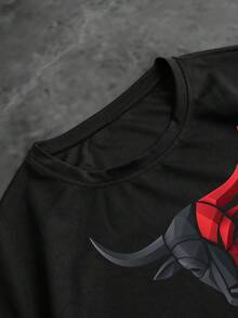 Sport MetroGents Áo thun nam tay ngắn cổ tròn in họa tiết, thích hợp cho mùa hè thể thao. - màu đen - Xem 3