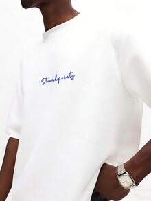 Manfinity Hypemode Men's Letter Print Round Neck Short Sleeve Casual Versatile T-Shirt - White - View 2