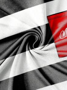 Manfinity Joysei Áo thun nam tay ngắn cổ tròn kẻ sọc đen trắng kèm hình thỏ có túi, kiểu dáng thời trang thường ngày. - Nhiều màu - Xem 4