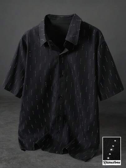 STYNVO Men's Summer Casual Versatile Rhinestone Embellished Shirt