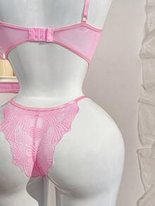 PetitDoll 2件套女士蕾丝边钢圈文胸和低腰蝴蝶结装饰内裤套装 - 粉色 - 查看 6
