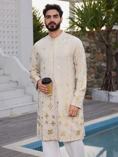 DAZY Spring Long Middle Eastern Style Apricot Men's Shirt Summer