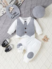 Souflis Souflis Baby Boy Fashion Color Block Gentleman Suit, Casual Outfit - Grey - View 8