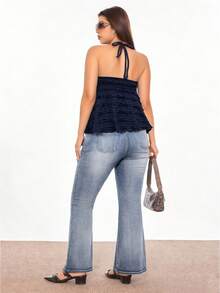 Rina Fox Top décontracté sans dos à encolure ras-du-cou pour grandes tailles - bleu indigo - Voir 2