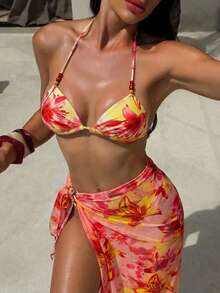 Swim SXY 2026 Nuevas llegadas de trajes de baño para mujer, adecuados para la escuela, vacaciones, citas, té de la tarde, estilo occidental, cruceros, playa, isla, viajes por carretera, todas las estaciones, festivales de música, vacaciones bohemias, vacaciones bohemias, otoño relajado, estilo occidental bohemio. Conjunto de 3 piezas con accesorios metálicos con cuentas florales, conjunto de dos piezas de traje de baño tropical para vacaciones en la playa, falda, conjunto de ropa hawaiana para mujer, conjunto de dos piezas para festival, conjunto de dos piezas Havana Nights, bikini con falda, conjunto de dos piezas floral, pareo, conjunto de dos piezas para la playa, conjunto de dos piezas de verano para vacaciones - Multicolor - Ver 1