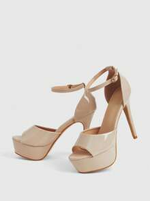 CUCCOO LuxiPop Women Shoes Spring And Summer Comfortable Non-Slip Fish Mouth Waterproof Table 4cm Fine Heel 13cm European And American Style Patent Leather Nude Daily Dating Party Women's High Heel Sandals - nude - View 7